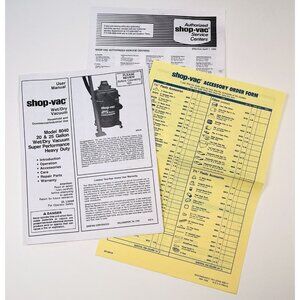 SHOP-VAC Wet/Dry Vacuum Model 8040 20 25 Gallon Owner USER MANUAL Paperwork EUC
